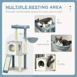 114cm Cat Tree for Indoor Cats, with Scratching Posts, hammock, Bed, House, PawHut,