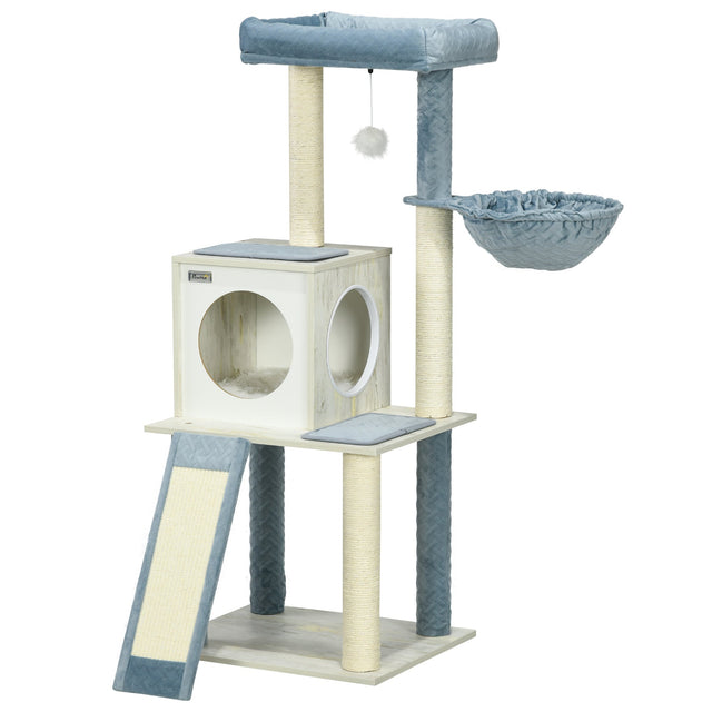 114cm Cat Tree for Indoor Cats, with Scratching Posts, hammock, Bed, House, PawHut,