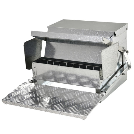 11.5KG Automatic Chicken Poultry Feeder Rat Proof Treadle Self Opening with Galvanized Steel and Aluminium, PawHut,