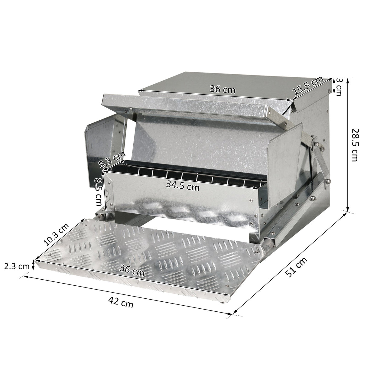 11.5KG Automatic Chicken Poultry Feeder Rat Proof Treadle Self Opening with Galvanized Steel and Aluminium, PawHut,