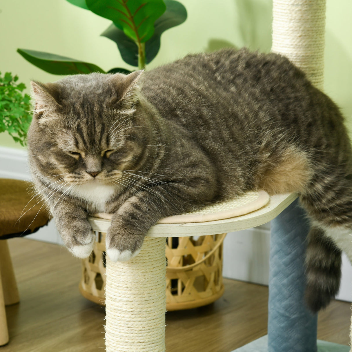 118.5cm Cat Tree Tower with Scratching Posts, Mats, Hammock, Bed, Toy Ball, PawHut,