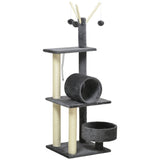 121cm Cat Tree Tower for Indoor Cats Kitten Activity Centre Scratching Post with Bed Tunnel Perch Interactive Ball Toy, PawHut, Dark Grey