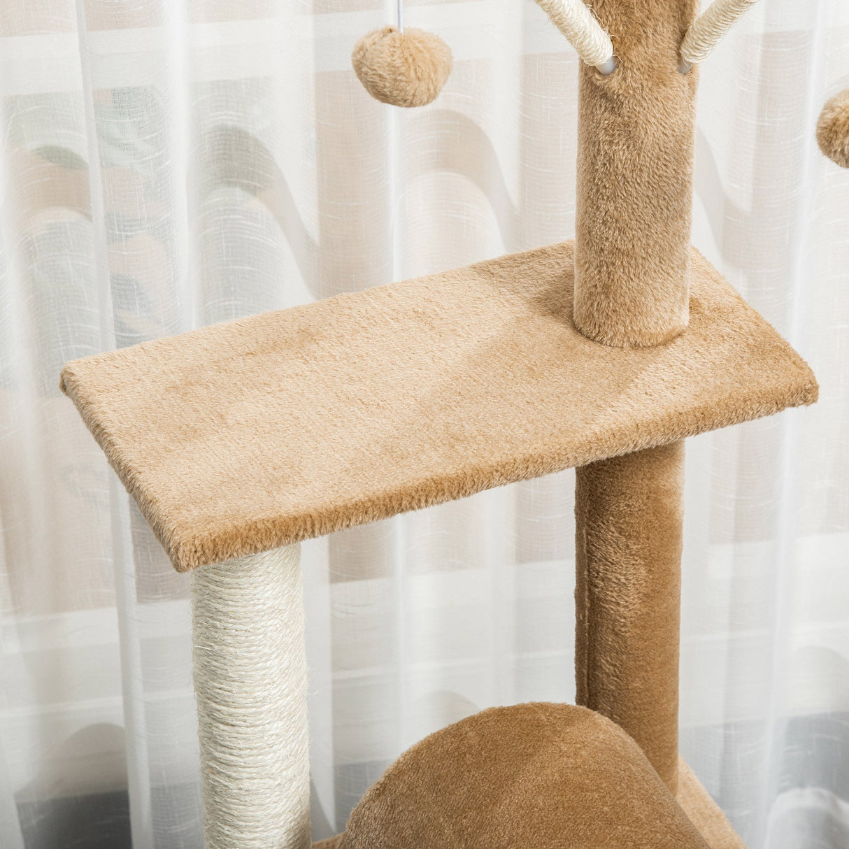 121cm Cat Tree Tower for Indoor Cats Kitten Activity Centre Scratching Post with Bed Tunnel Perch Interactive Ball Toy, PawHut, Light Brown