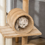 121cm Cat Tree Tower for Indoor Cats Kitten Activity Centre Scratching Post with Bed Tunnel Perch Interactive Ball Toy, PawHut, Light Brown
