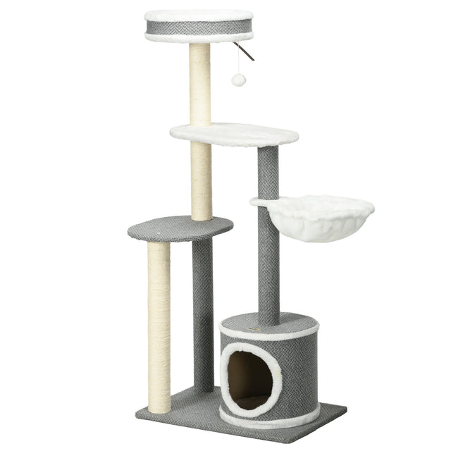 132cm Cat Tower: Hammock, Condo & Scratch Posts, PawHut,