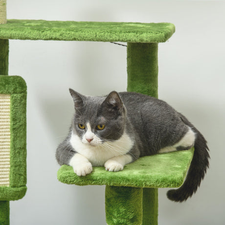 142cm Cat Tree Tower, with Scratching Post, Hammock, Toy Ball, Platforms - Green, PawHut,