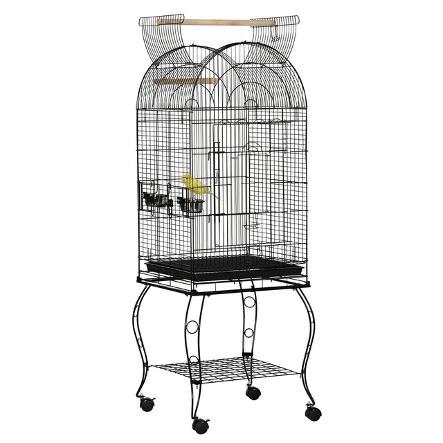 1.53m Mobile Bird Cage with Feeding Stand & Perches, PawHut,