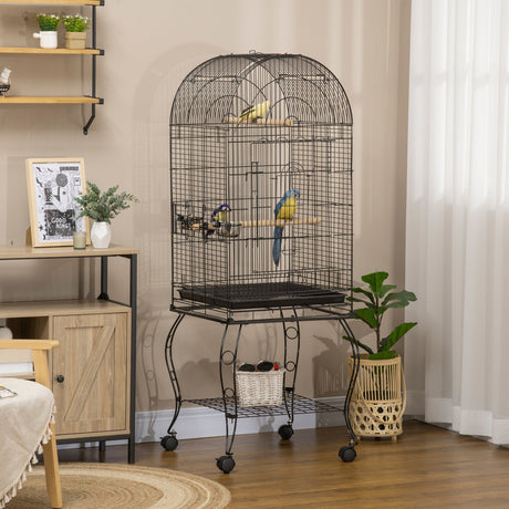 1.53m Mobile Bird Cage with Feeding Stand & Perches, PawHut,