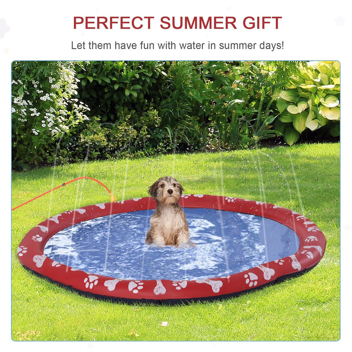 170cm Splash Pad with Sprinkler for Pets, PawHut, Red