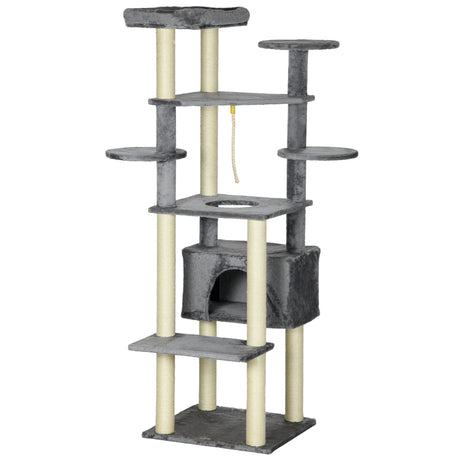 184cm Cat Tree for Indoor Cats, Modern Cat Tower with Cat Bed, Perches, Scratching Posts, Cat House - Grey, PawHut,