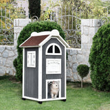 2-Floor Outdoor Cat House: Solid Wood, Wheels, 59x55x109cm, PawHut,