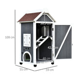 2-Floor Outdoor Cat House: Solid Wood, Wheels, 59x55x109cm, PawHut,