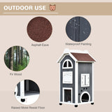 2-Floor Outdoor Cat House: Solid Wood, Wheels, 59x55x109cm, PawHut,