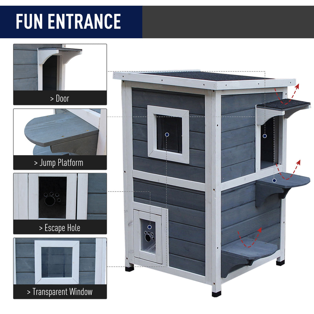 2-Floor Wooden Cat House: Stylish Outdoor Kitten Shelter, PawHut,