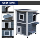 2-Floor Wooden Cat House: Stylish Outdoor Kitten Shelter, PawHut,