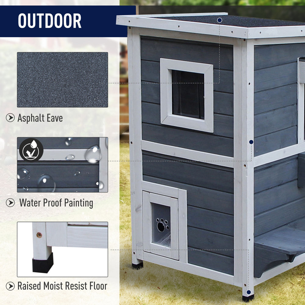 2-Floor Wooden Cat House: Stylish Outdoor Kitten Shelter, PawHut,
