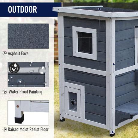 2-Floor Wooden Cat House: Stylish Outdoor Kitten Shelter, PawHut,