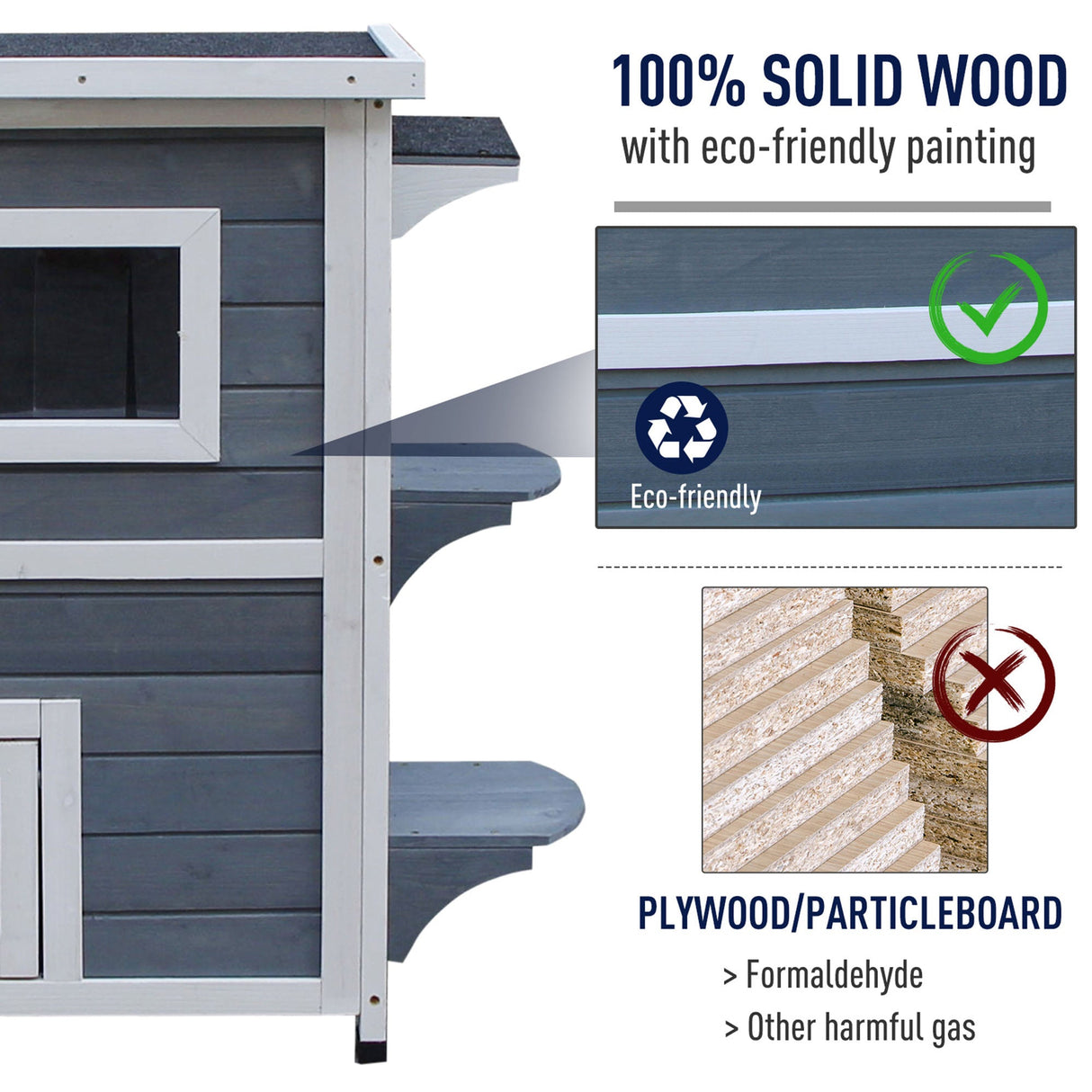 2-Floor Wooden Cat House: Stylish Outdoor Kitten Shelter, PawHut,