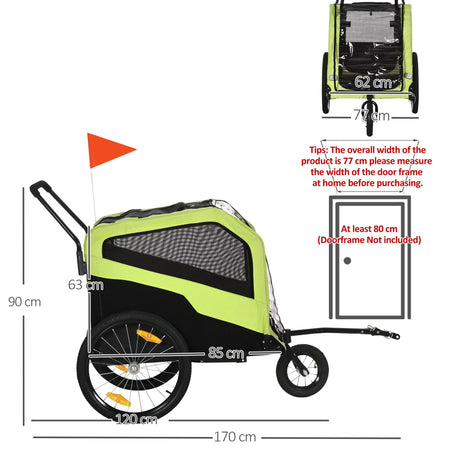 2 in 1 Dog Bike Trailer for Large Dogs with Hitch, Quick-release 20" Wheels, PawHut, Green