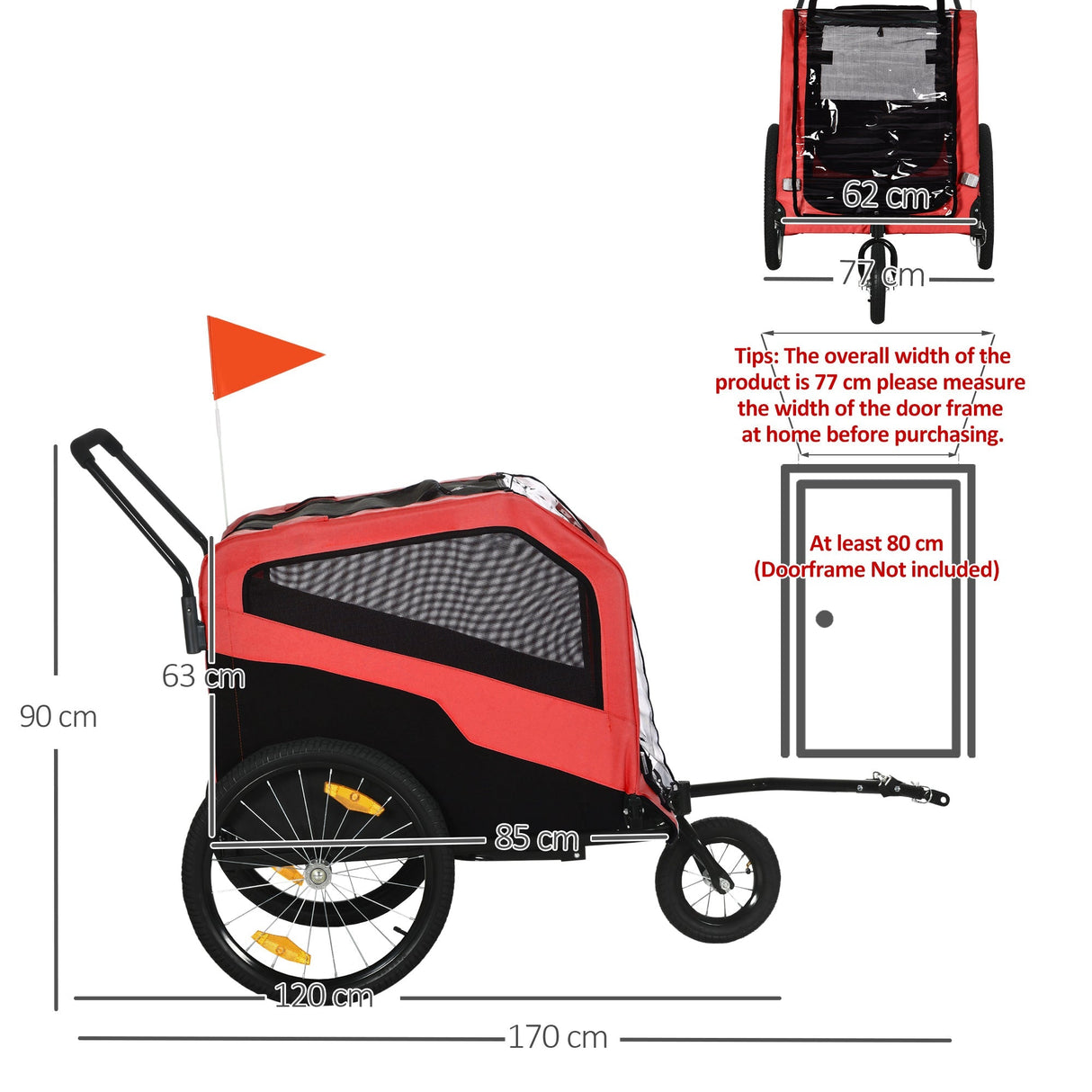 2 in 1 Dog Bike Trailer for Large Dogs with Hitch, Quick-release 20" Wheels, PawHut, Red