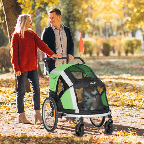 2-in-1 Dog Bike Trailer & Stroller for Large Dogs with Safety Features, PawHut, Green