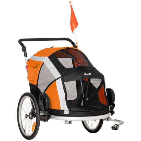 2-in-1 Dog Bike Trailer & Stroller for Large Dogs with Safety Features, PawHut, Orange