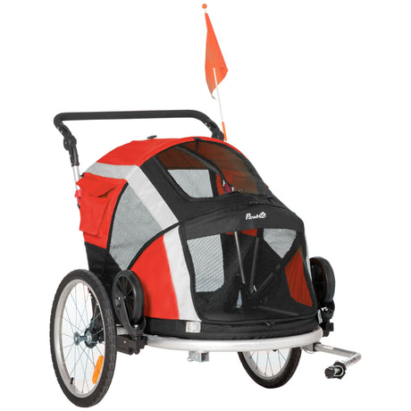 2-in-1 Dog Bike Trailer & Stroller for Large Dogs with Safety Features, PawHut, Red