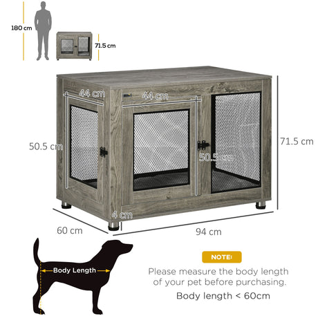 2-in-1 Dog Cage & Side Table, with Two Doors, Cushion, for Large Dogs, PawHut, Grey