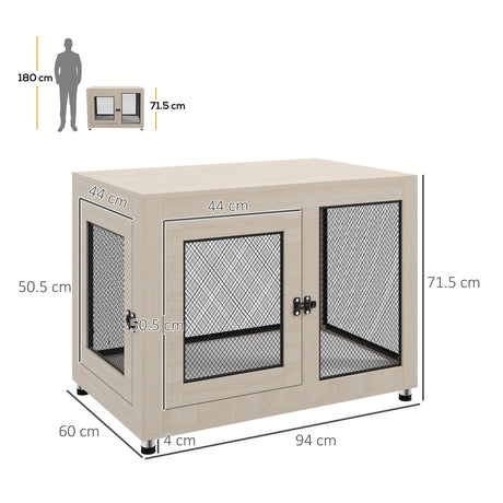 2-in-1 Dog Cage & Side Table, with Two Doors, Cushion, for Large Dogs, PawHut, Oak Tone