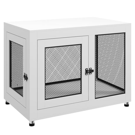 2-in-1 Dog Cage & Side Table, with Two Doors, Cushion, for Large Dogs, PawHut, White