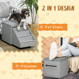 2 in 1 Dog Steps Ottoman, 4-Tier Pet Stairs for Small Medium Dogs and Cats, with Storage Compartment, PawHut,