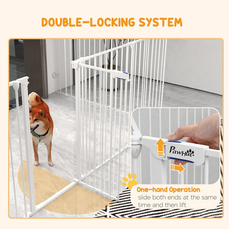 2-In-1 Multifunctional Dog Pen and Safety Pet Gate, 8 Panel Dog Playpen w/ Double-locking Door, Foldable Dog Barrier for Medium Dogs, PawHut,