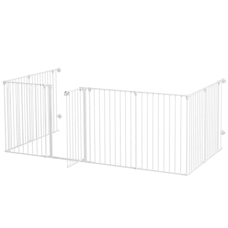 2-In-1 Multifunctional Dog Pen and Safety Pet Gate, 8 Panel Dog Playpen w/ Double-locking Door, Foldable Dog Barrier for Medium Dogs, PawHut,