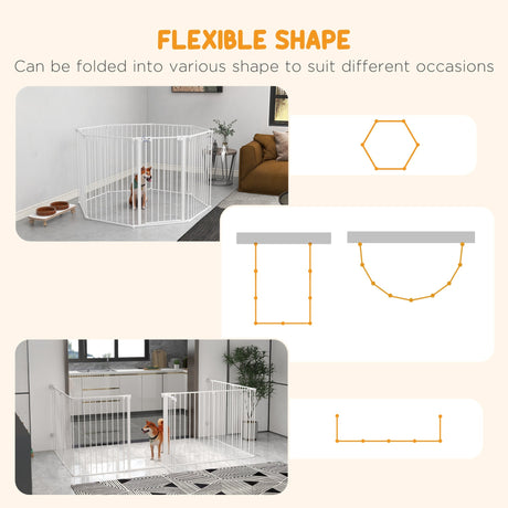 2-In-1 Multifunctional Dog Pen and Safety Pet Gate, 8 Panel Dog Playpen w/ Double-locking Door, Foldable Dog Barrier for Medium Dogs, PawHut,