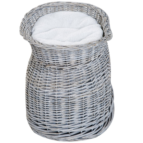 2-Tier Elevated Cat Bed Basket With Cushions - Grey, PawHut,