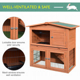 2 Tier Outdoor Rabbit Small Animal Enclosure with Ramp Tray to Raised Home & Below Run Area, Natural, PawHut,