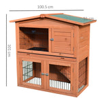 2 Tier Outdoor Rabbit Small Animal Enclosure with Ramp Tray to Raised Home & Below Run Area, Natural, PawHut,