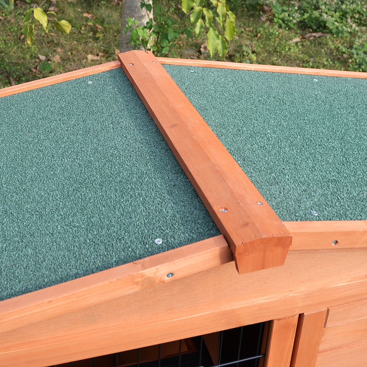 2 Tier Outdoor Rabbit Small Animal Enclosure with Ramp Tray to Raised Home & Below Run Area, Natural, PawHut,