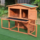 2 Tier Outdoor Rabbit Small Animal Enclosure with Ramp Tray to Raised Home & Below Run Area, Natural, PawHut,