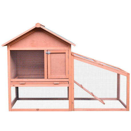 2 Tier Rabbit Cage, Solid Wood Bunny House, Water Resistant Asphalt Roof Ramp Sliding tray 144 x 64.5 x 100 cm Red/Brown, PawHut,