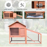 2 Tier Rabbit Cage, Solid Wood Bunny House, Water Resistant Asphalt Roof Ramp Sliding tray 144 x 64.5 x 100 cm Red/Brown, PawHut,