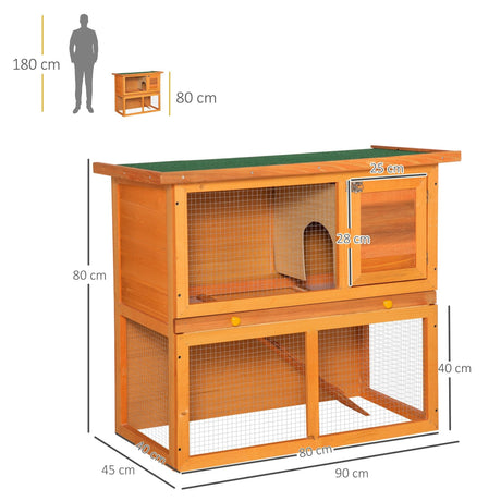 2-Tier Rabbit Hutch Wooden Guinea Pig Hutch Double Decker Pet Cage Run with Sliding Tray Opening Top, PawHut,