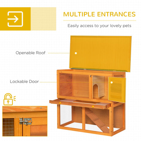 2-Tier Rabbit Hutch Wooden Guinea Pig Hutch Double Decker Pet Cage Run with Sliding Tray Opening Top, PawHut,