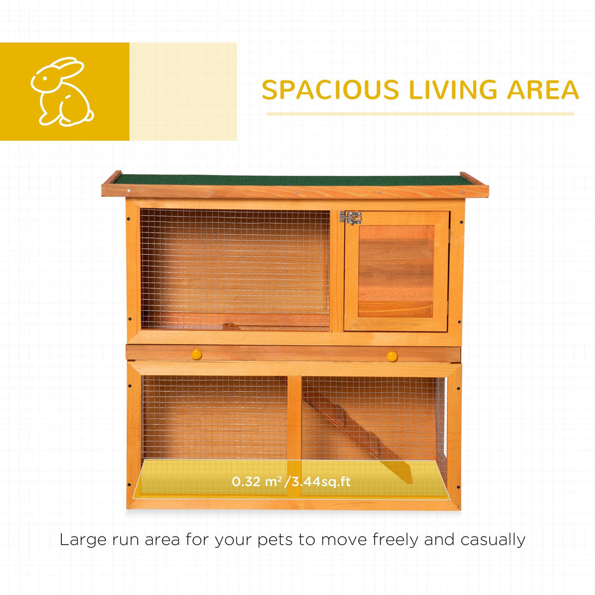 2-Tier Rabbit Hutch Wooden Guinea Pig Hutch Double Decker Pet Cage Run with Sliding Tray Opening Top, PawHut,