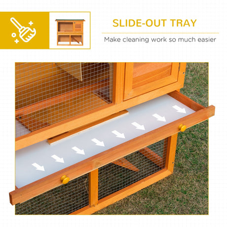 2-Tier Rabbit Hutch Wooden Guinea Pig Hutch Double Decker Pet Cage Run with Sliding Tray Opening Top, PawHut,