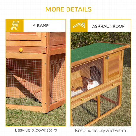 2-Tier Rabbit Hutch Wooden Guinea Pig Hutch Double Decker Pet Cage Run with Sliding Tray Opening Top, PawHut,