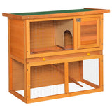 2-Tier Rabbit Hutch Wooden Guinea Pig Hutch Double Decker Pet Cage Run with Sliding Tray Opening Top, PawHut,