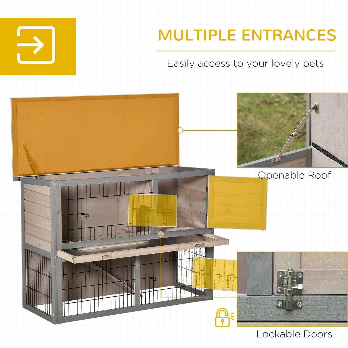 2 Tier Wooden Rabbit Hutch Guinea Pig House Bunny Cage Backyard w/ Ramp Outdoor Run Built-in Tray Openable Roof Small Animal House Brown, 108 x 45 x 78 cm, PawHut,