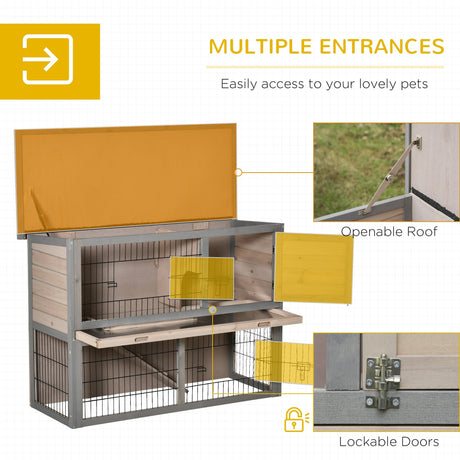 2 Tier Wooden Rabbit Hutch Guinea Pig House Bunny Cage Backyard w/ Ramp Outdoor Run Built-in Tray Openable Roof Small Animal House Brown, 108 x 45 x 78 cm, PawHut,