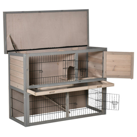 2 Tier Wooden Rabbit Hutch Guinea Pig House Bunny Cage Backyard w/ Ramp Outdoor Run Built-in Tray Openable Roof Small Animal House Brown, 108 x 45 x 78 cm, PawHut,